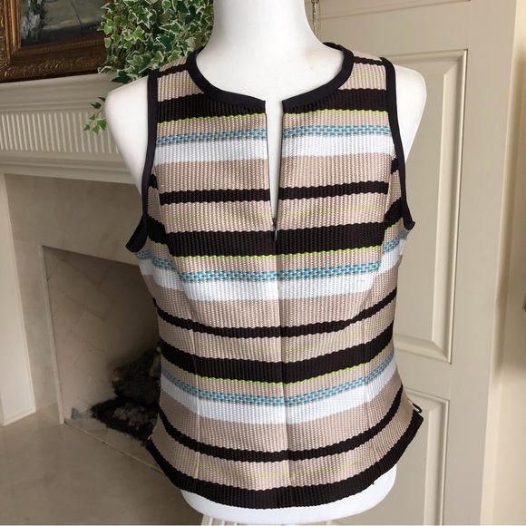 Worth Collection Zip Front Striped Top Size 10 - Picture 1 of 16